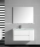 Round Corner Glass Basin PVC Vanity in Bathroom