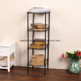 Square Metal Furniture Black 4 Shelf Small Corner Metal Wire Storage Rack Shelving Unit