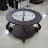 Retro Tea Restaurant Round Wooden Table with Glass (SP-HC587)