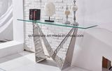 Modern Clear Glass Console Table with stainless Steel Base