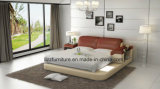 Adjustable Headboard Modern Leather Double Bed with LED