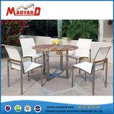 Solid Wood Round Dining Table Stainless Steel Coffee Table Set