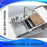 China Manufacturer Double Bowl Stainless Steel Sink with Drainer