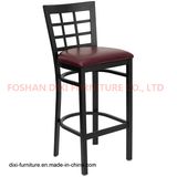 Bar Furniture Black Window Back Metal Restaurant Barstool with Burgundy Vinyl Seat