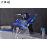 Glass Waterfall Color Water Tap Mixer LED Basin Faucet (QH0815F)