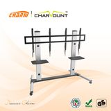 Aluminum 2 Tiers Tempered Glass Moving TV Stand Has Wheels (CT-FTVS-T404)
