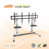 Aluminum 2 Tiers Tempered Glass Moving TV Stand Has Wheels (CT-FTVS-T404)