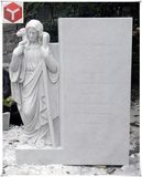 White Marble Headstone with Statue for Memorial Garden