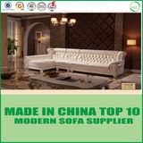 Solid Wood European Sectional Italian Leather Sofa with Chaise