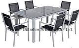 Alum Textilene Garden Set: Sling Stackable Chair +Glass Table