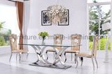 Glass Dining Table with Steel Frame New Design