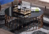 Round Coffee Table with Black Tempered Glass Top
