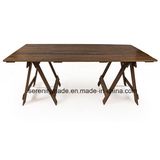 Rustic Style Wooden Trestle Dining Side Table for Restaurant