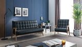 Japanese Wooden Frame Leather Sofa
