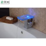 2015 New Self-Power Bathroom Waterfall LED Basin Faucet (QH08186FP)