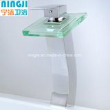 LED Light Glass Waterfall Single Handle Basin Batheoom Faucet