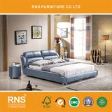 A1043 Modern Leather Double Bed with Chaise Lounge