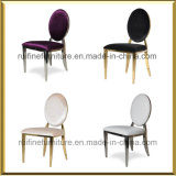 Foshan Modern Stainless Steel Rose Gold Chrome Oval Back Velvet Dining Chair