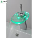 Brass and Glass Waterfall LED Basin Faucet (QH0802F)