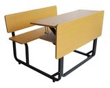 School Double Metal Wooden Table with Attached Chair