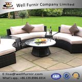 Well Furnir T-005 Top Glass Round Table Garden Furniture Brown Half Moon Rattan Sofa Set