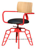 Industrial Metal Restaurant Dining Furniture Red Plywood Wooden Swivel Chairs