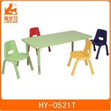 Rectangle Green Color Kids Study Table with 4 Chairs