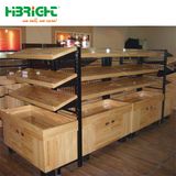 Metal and Solid Wood Structure Supermarket Gondola Shelves