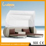 Outdoor Patio Beach Furniture Sunbed Daybed Rattan Deck Chair Lying Bed with Tent