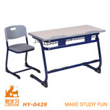 MDF Plastic Double Student Desk with Two Chairs