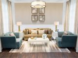 Elegant Blue Fabric Sofa Chair / Champagne Leather Sofa