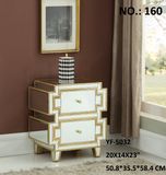 Gold Edge Mirrored Nightstand Table with 2 Drawers