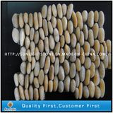Natural Yellow Pebble Stone on Mesh Tile for Wall Decoration