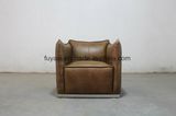Vintage Brown Color Leather Stainless Steel Base Single Sofa Chair