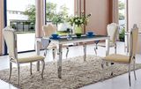 Modern Furniture Glass Dining Room Table with Stainless Steel
