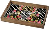 S/3 Rectangular Custom Print Tea Wooden Serving Tray W/Handle