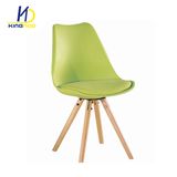 Upholstered Soft Cushion Plastic Dining Chair with Round Wood Leg