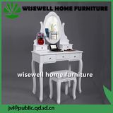 Antique European Bedroom Furniture Wooden Dressing Mirrored Table with Stool