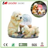 Exclusive Polyresin Solar Dog Statue with Crackle Ball Solar Light for Garden Decoration, OEM Designs Are Welcome