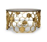 Dark Brown Thoughened Glass Top Honeycomb Steel Coffee Table