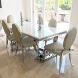 Modern Chrome Snake Skin White Leather Velvet Dining Chair with Oval Back for Arianna Cream Marble Table Stainless Steel