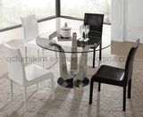 Round Dining Table with Clear Tempered Glasstop and Steel Base