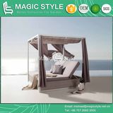 Outdoor Wicker Daybed with Cushion Patio Weaving Sunbed with Curtains Garden Rattan Sunbed Modern Wicker Daybed Pool Sunbed