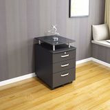 Portable Wooden Office Filling Cabinet with Tempered Glass Tabletop