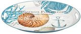 2 Size Oval Nautical Shell and Coral Custom Design Paper Decal Metal Serving Tray W/Handle