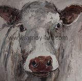 Handmade Canvas Wall Art White Cow Oil Paintings From Workshop for Home Decoration