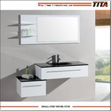 Solid Wood Wall Mounting File Bathroom Cabinet with Tempered Glass Top