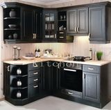 Solid Finished Natural Wood Kitchen Cabinets Home Furniture #2012-102