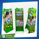 5-Tier Supermarket Cardboard Floor Display Shelf, Paper Display Frame with Plastic Hooks