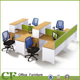 Modern L Shape 4 Person Workstation with Green Fabric Partition